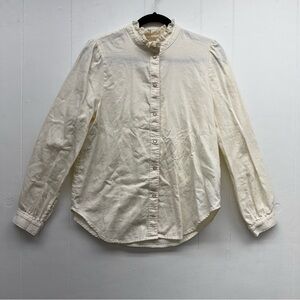 GAP Ivory Ruffle Collar Blouse Size M 100% Cotton
